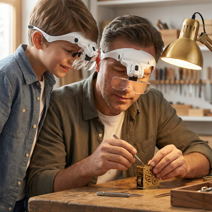 Father and son working together on a model